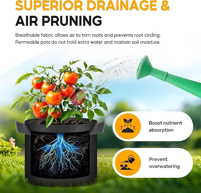 HealSmart 5 Gallon 6-Pack Nonwoven Grow Bags, Aeration Fabric Pots with Handles, Suitable for Garden Fruits, Vegetables and Flowers, Black