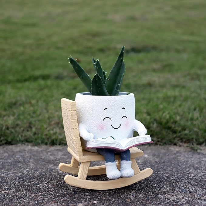 Cute Head Planters Face Pots, Adorable Human Face Planter Reading Books Flower Vase for Indoor Outdoor Plants, Unique Plant Holder Succulent Cactus Pots