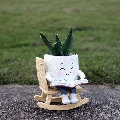 Cute Head Planters Face Pots, Adorable Human Face Planter Reading Books Flower Vase for Indoor Outdoor Plants, Unique Plant Holder Succulent Cactus Pots
