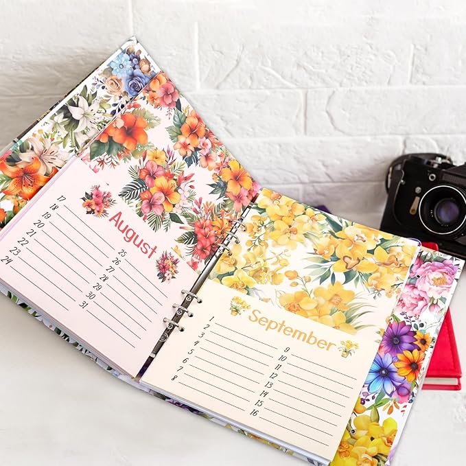 Ceiba Tree Greeting Card Organizer with 24 Pockets Flora Month by Month Hardcover Binder Birthday Reminder for Holiday Wedding Anniversary Cards Home Office