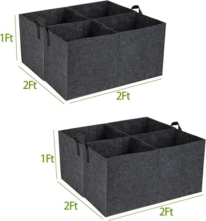 2-Pack 4 Grids Fabric Grow Bags, 2x2x1ft Thickened 400G Nonwoven Fabric Raised Garden Beds with Handles - Indoor Outdoor Planters for Vegetables, Herbs, Flowers
