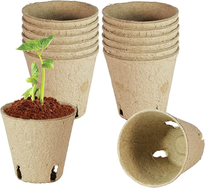 Peat Pots, Biodegradable Pots for Seedlings with Drain Holes, Garden Plant Nursery Pots for Plants, Vegetables,Fruits and Herb (12)