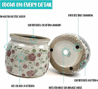 Flower Pot,Vintage Ceramic Pot for Planter with Drainage Holes, 6.29 inch Ice Crack Glazed Indoor Planters Pot for Indoor,Tuscan Home Decor,Gardening Gifts (Garden)