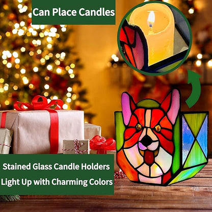Corgi Planter - Cute Stained Glass Dog Flower Pots, Plant Pot with Drainage, Succulent Planters, Corgi Gifts, Christmas Decorations