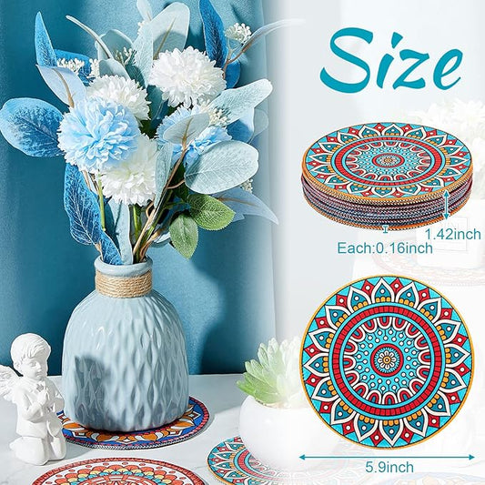 6 Pcs Boho Plant Pot Mat Absorbent Non Slip Round Pot Coaster Pad Gardening Indoor Outdoor Flower Plant Protect for Table Desk Floor, 5.9 Inches