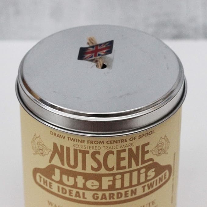 NUTSCENE Iconic Tin (Tin ‘O’ Twine) with Their Heritage Scottish Jute Twine and Hole in Top for Easy Dispensing. 14 Colors to Choose from. 164 Yards. (Jute Fillis)