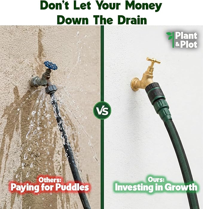 Flat Soaker Hose 50ft for Garden // Drip Hose for Garden Beds, Lawns and Trees // Heavy Duty Leakproof Design with Quick Connect // Linkable Irrigation System for Vegetables and Flowers