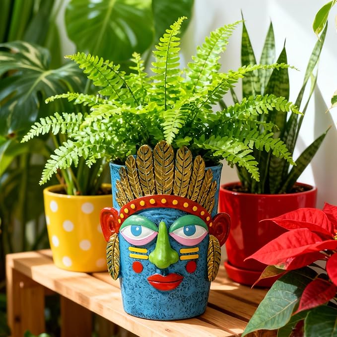 Unique Plant Pots - Abstract Picasso Face Flower Pot, Funky Planters for Indoor Plants, Cool Head Planter for Outdoor Garden & Home Decor