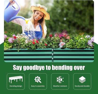 Land Guard Galvanized Raised Garden Bed with Legs, 96×24×32in Raised Garden Beds Outdoor with Drainage Holes, Planter Boxes Outdoor for Backyard, Patio, Balcony, 1200lb Capacity, Green