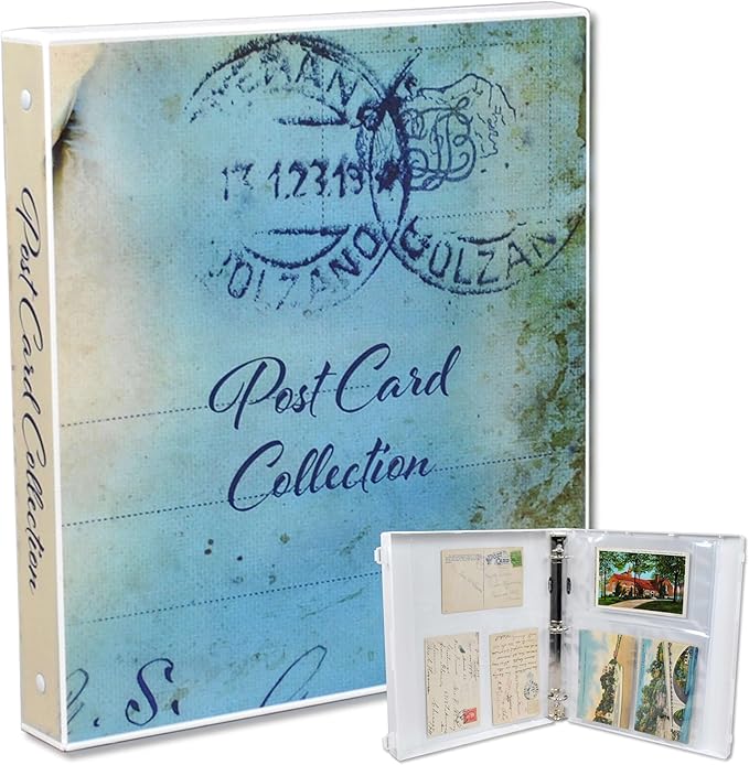 UniKeep Postcard Collector Storage Case with 20 Pages - Holds up to 120 Postcards Measuring 4" x 6" - Additional Pages Can Be Added (Blue)
