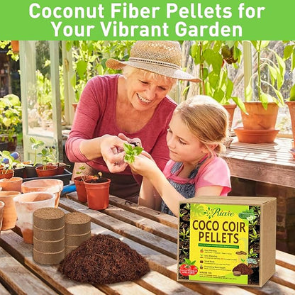 Riare 100 Pcs 30mm Organic Coco Coir Seed Starter Soil, Compressed Coconut Coir Potting Soil Mix for Seed Starting, Coconut Fiber Pellet for Planting Indoor & Outdoor Plants, Vegetables, Garden