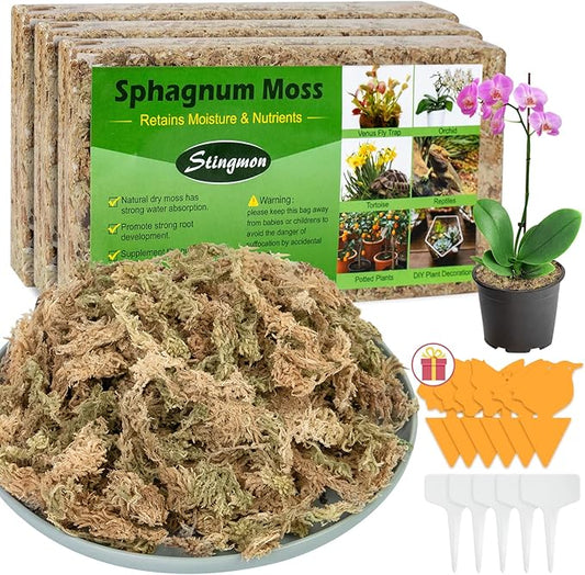 1.3LBS Premium Sphagnum Moss Orchid Potting Mix, 25QT Natural Peat Moss for Plants, Long Fiber Plant Growing Medium for Orchid Repotting Carnivorous Succulents Gardening Plants & Reptiles