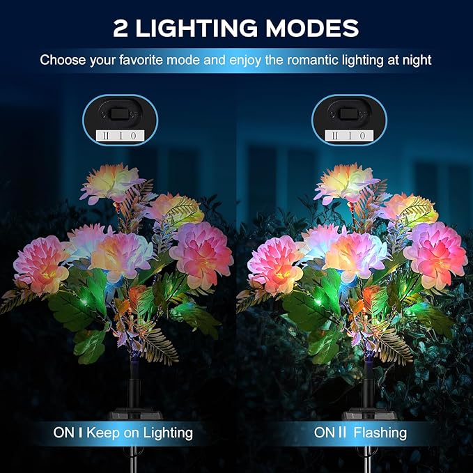 4 Pack Solar Garden Lights Outdoor, LED Colorful Waterproof Solar Powered Chrysanthemum Flowers Landscape Lights for Patio, Outside Yard, Pathway Decorative, Décor, Gifts, Two Lighting Modes