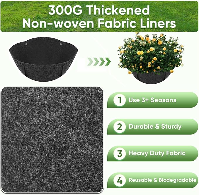 HKZ Hanging Planter Basket Liners - 4 Pack 12 Inch Round Fabric Liners for Hanging Baskets, Replacement Coco Fiber Liner, Durable Non-Woven Liners for Hanging Baskets Planters Flowers, Plants (Black)