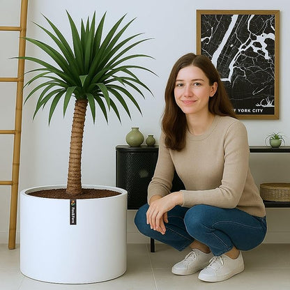 Fox & Fern 18.7 Inch Extra Large Planter — Premium Lightweight Fiberstone Matte White Plant Pot with Drainage Plug - Extra Large Planter for Indoor & Outdoor Use - Weather Resistant & UV Resistant