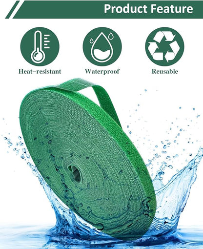 65.6 Ft Plant Ties Garden Tape, Reusable Adjustable Plant Clips for Climbing Plants, Green Nylon Self Adhesive Plant Twist Tie Strap to Support Gardening Plants