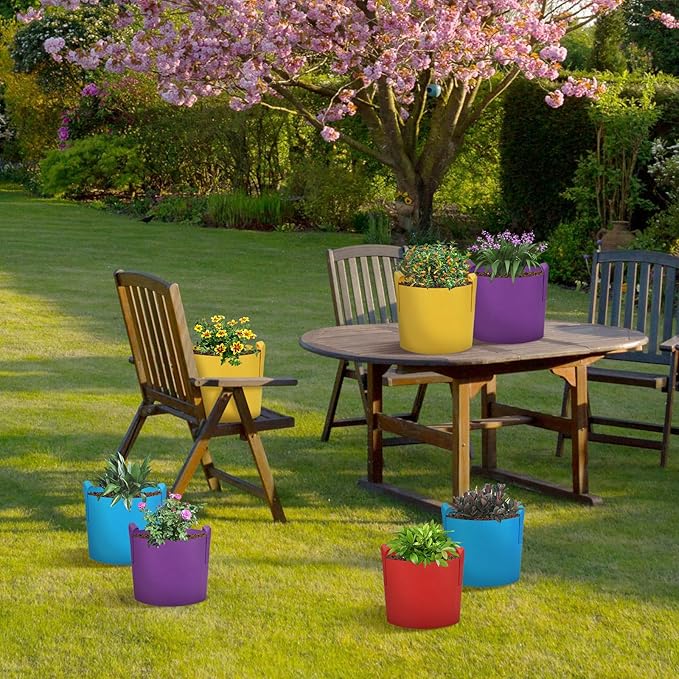 LITLANDSTAR 7-Pack 15 Gallon Colorful Grow Bags, Thickened Nonwoven Plant Fabric Pots with Handles, Heavy Duty Garden Planting Bag for Vegetable, Herbs & Flowers, Come with 4 Colors