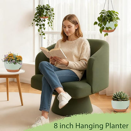 Set of 4-8 Inch Self Watering Hanging Planters for Indoor Outdoor，Hanging Plant Pots with Drainage & Removable Tray, Hanging Pots Holder for Ivy, Pothos, Ferns, Balcony & Patio, Green Brown