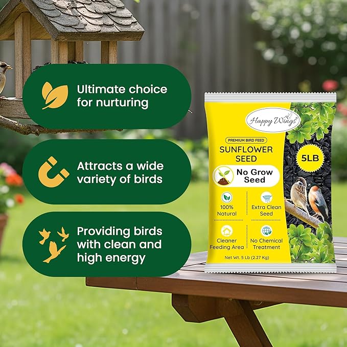 Happy Wings Nyjer Seed & Sunflower Seeds Wild Bird Food Combo - 5 Pound Pack I No Grow Seed I Bird Food for Wild Birds