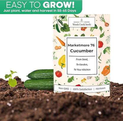 Marketmore 76 Cucumber Seeds – Heirloom Non-GMO Slicing Cucumbers, Disease-Resistant Garden Variety | Woods Creek Seeds