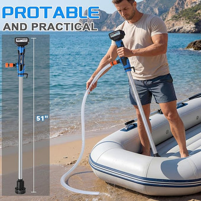 Cordless Stick Water Transfer Pump, with 2×4000mAh Batteries&Charger, 3/4" Outlet 78.7'' Hose, 770GPH 21V Handheld Water Transfer Pump for Pool/Garden/Pond/Boat/RV/Rain Barrels/Outdoor Draining