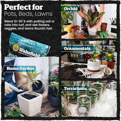 Wakefield Premium Organic Biochar Soil Amendment & Soil Conditioner Certified Carbon-Negative Nutrient-Locking, Water-Efficient Bio Char for Plants & Lawns - Soil Amendments for Lawn - 2 Quart
