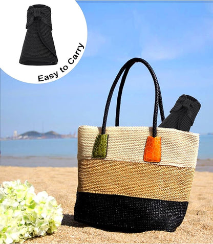 Womens Beach Straw Sun Hats Ponytail Hole Wide Brim Summer Visor Foldable Hat Sun Protection Packable for Travel Pool