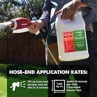 Extreme Grass Growth Lawn Booster- Liquid Spray Concentrated Starter Fertilizer with Humic - Any Grass Type- Simple Lawn Solutions (1 Gallon)