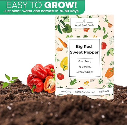 Big Red Bell Pepper Seeds for Planting – Heirloom, Non-GMO Sweet Red Bell Pepper Seeds, Large Blocky Peppers for Home Garden | Woods Creek Seeds