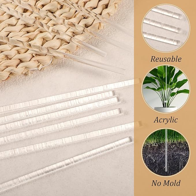 60 Pcs Clear Acrylic Plant Support Stakes with 60 Clips 15.8 & 11 Inch Reusable Plant Holder Stick Garden Stakes for Indoor Outdoor Potted Plants, Orchids, Tomatoes, Flowers