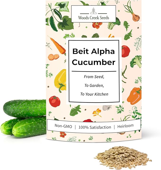 Beit Alpha Persian Cucumber Seeds for Planting - Heirloom, Non-GMO Cucumbers with Mild Flavor & Thin Skin – Fresh Eating Garden Seeds | Woods Creek Seeds