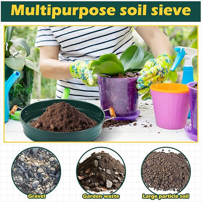 Soil Sifter for Gardening with 1, 3, 6, 9, 12 mm Sieve Mesh Compost Dirt Sifter with Handle Large Garden Sand Soil Rock Sieve 17.7" l x 13.8" W for Sand Rocks Pellet Gravel (Green)