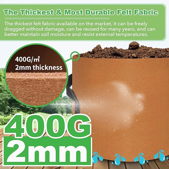 HAOWIN 400G Thickest 7-Pack Colorful Plant Grow Bags, Fabric Pots 10 Gallon 7 Gallon 5 Gallon 3 Gallon Variety Size Pack, Plant Labels Included Potato Growing Bags