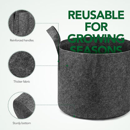 Delxo 12-Pack 5 Gallon Grow Bags Heavy Duty Aeration Fabric Pots Thickened Nonwoven Fabric Pots Plant Grow Bags Grey