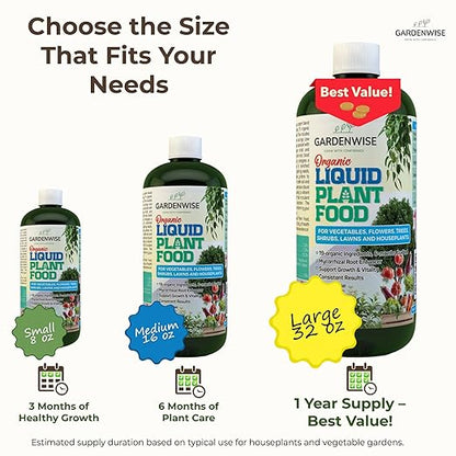 Organic Liquid Plant Food for Indoor Houseplants – All Purpose Fertilizer for Potted Plants, Vegetables, Succulents, Orchids, Roses – Miracle Growth with Mycorrhizae (8 oz)