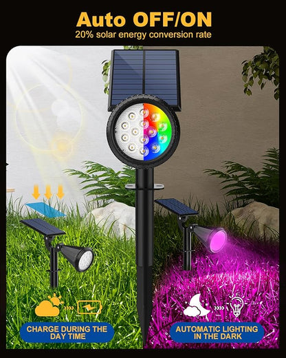 Solar Spot Lights Outdoor Color Changing, 7 Modes/14 LED Outdoor Solar Lights for Yard, Waterproof RGB Multicolor Solar Landscape Spotlights Auto On/Off for Flood, Yard, Tree, Pathway, 4 Pack