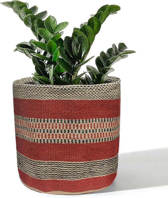 Jute Planter Basket Woven Basket for 8" Flower Pot Floor Indoor Planters, 10” x 10” Storage Organizer Basket Rustic Home Decor, Boho Storage Earth-Friendly Planter (10x10 Inches, Red Diamond 25)