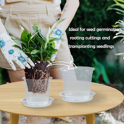 20 Pack 5 Inch Clear Nursery Pots with Drainage and 20 Pack Plant Saucers, Plant Pots for Plants Transparent Potting Containers for Plants Seeding Starter Pot (Clear, 5 Inch)