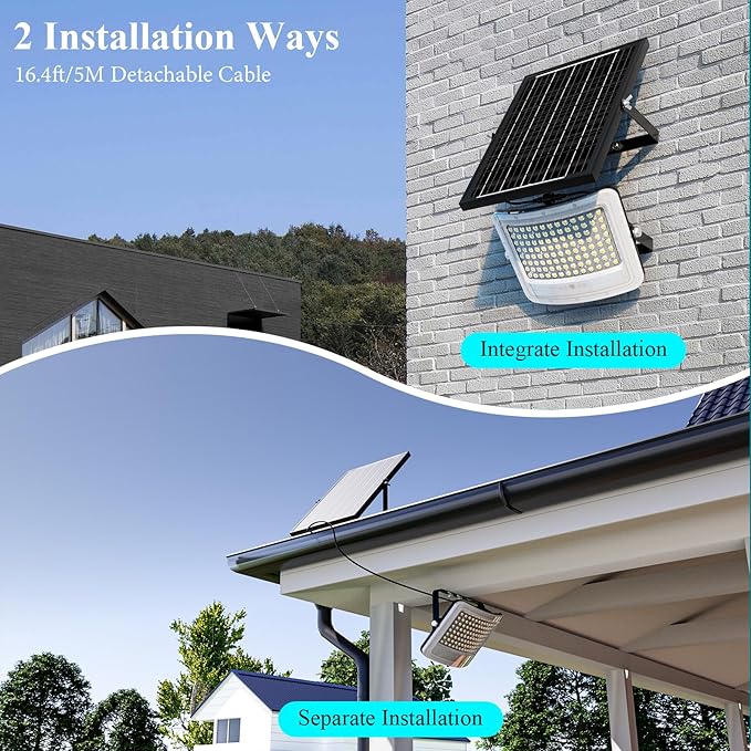 MMKT Solar Flood Lights Outdoor,12000mAh Motion Sensor Outdoor Solar Powered Lights with Remote, IP65 Waterproof Solar Flood Light for Outside, Dusk to Dawn Wall Light for Garage, Patio, Yard
