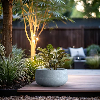 Kante 19.6" Dia Round Concrete Planter, Outdoor Indoor Garden Plant Pots with Drainage Hole and Rubber Plug, Modern Curvaceous Design, Slate Gray