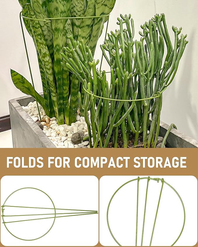 5-Pack Heavy Duty Plant Support Stakes, Metal Plant Ring Cages for Indoor Outdoor Plants, Adjustable Garden Stakes for Peonies, Monstera, Pothos, Hydrangea, Vines & Potted Plant (8" W x 14" H)