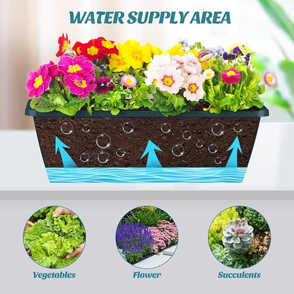 CADUKE 2 Pack Railing Planter Boxes Railing Flower Box with Adjustable Bracket 17 Inch Window Boxes Rectangle Window Deck Hanging Planters Boxes for Outdoor Patio, Green