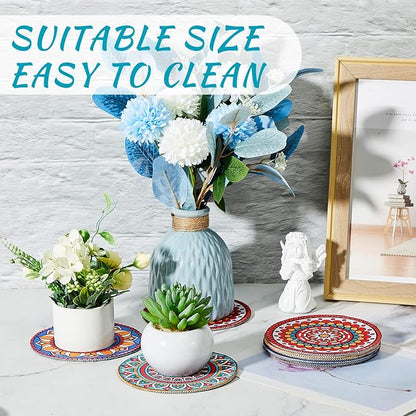 6 Pcs Boho Plant Pot Mat Absorbent Non Slip Round Pot Coaster Pad Gardening Indoor Outdoor Flower Plant Protect for Table Desk Floor, 5.9 Inches