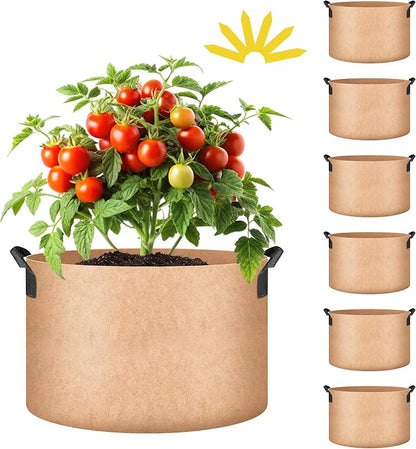 iPower Plant Grow Bag 7 Gallon 6-Pack Heavy Duty Fabric Pots, 300g Thick Nonwoven Fabric Containers Aeration with Nylon Handles, for Planting Vegetables, Fruits, Flowers, Tan 2024 Version