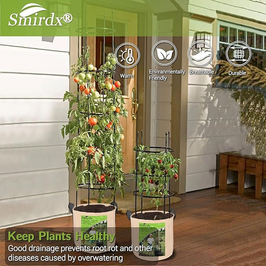 5 Pack 10 Gallon Plant Grow Bags with Automatic Irrigation Equipment and Reinforced Handles for Plant Support, Non-Woven Durable Breathe Fabric Grow Pots for Carrot, Onion, Flower, Tomato