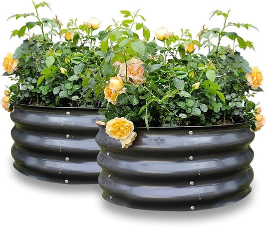 GARDMAX 2 Pack 2x2x1FT Galvanized Round Raised Garden Bed Kit, Metal Planter Boxes Outdoor with Easy Assembly, Large Garden Bed for Vegetables, Fruits, Flower, Herbs Milk White