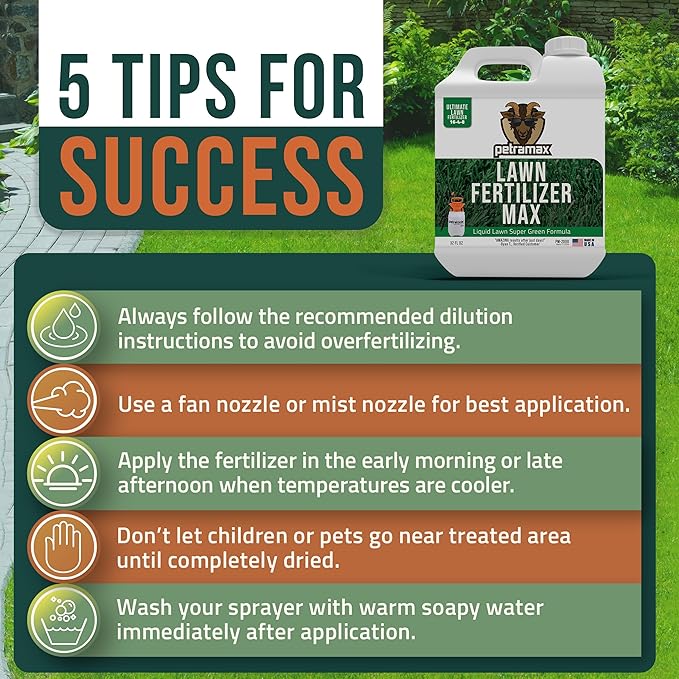 PetraMax Liquid Lawn Fertilizer for Lawns Concentrate - Liquid Fertilizer for Lawns, Food for Grass - 16-4-8 High Nitrogen Lush Green Grass, Phosphorus for Strong Roots - Apply Spring & Summer (32 oz)