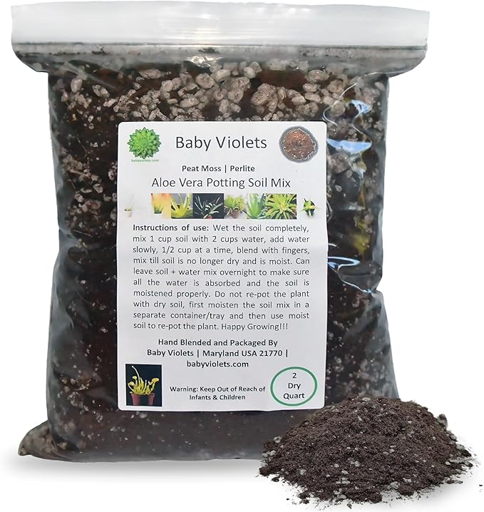 Aloe Vera Plant Potting Soil Mix Peat Moss & Perlite (½ Gallon / 2 quarts).