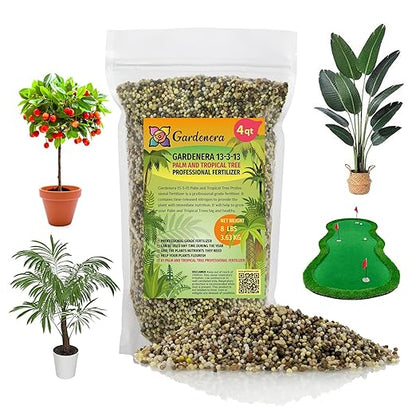 Premium 13-3-13 All-Season Fast Acting Landscape and Ornamental Fertilizer by Gardenera - Promotes Biomass Growth and Vibrant Leaf Color - 4 Quarts