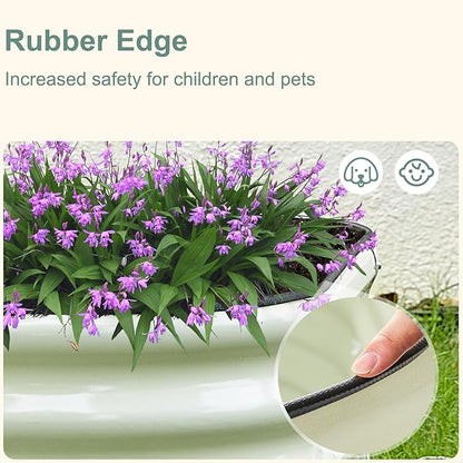 2Pcs 17" Tall Raised Galvanized Steel Garden Bed 8×2 ft Modular Planter for Gardening, Vegetables, Flowers Tall Oval Galvanized Metal 9-in-1 Raised Garden Beds Outdoor (Ivory White)